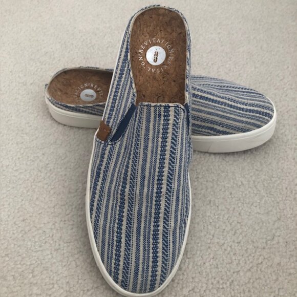 REVITALIGN Women's Esplanade Canvas Slides/Mules in Blue Stripe - Orthotic, 7.5 - Picture 12 of 13